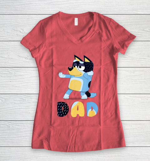 Bluey Dad for Daddy's on Father's Day Bandit Funny Gift Women's V-Neck T-Shirt 4