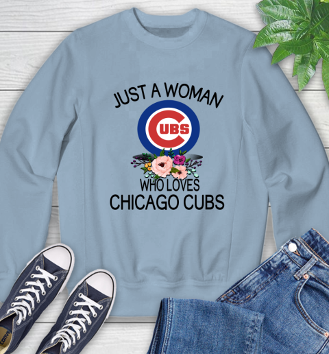 MLB Just A Woman Who Loves Chicago Cubs Baseball Sports Sweatshirt 5