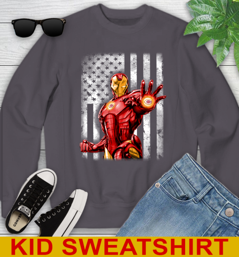 Cincinnati Reds MLB Baseball Iron Man Avengers American Flag Shirt Youth Sweatshirt 5