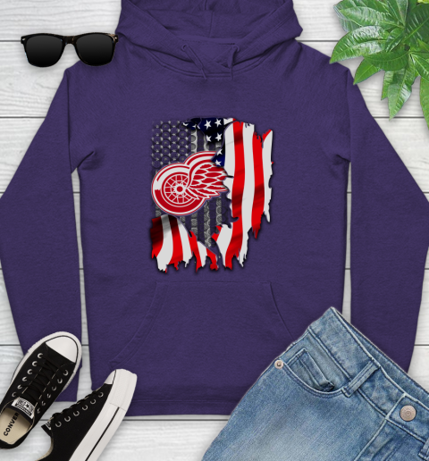 Detroit Red Wings NHL Hockey American Flag Youth Hoodie 5