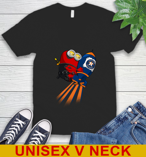 MLB Baseball Houston Astros Deadpool Minion Marvel Shirt V-Neck T-Shirt