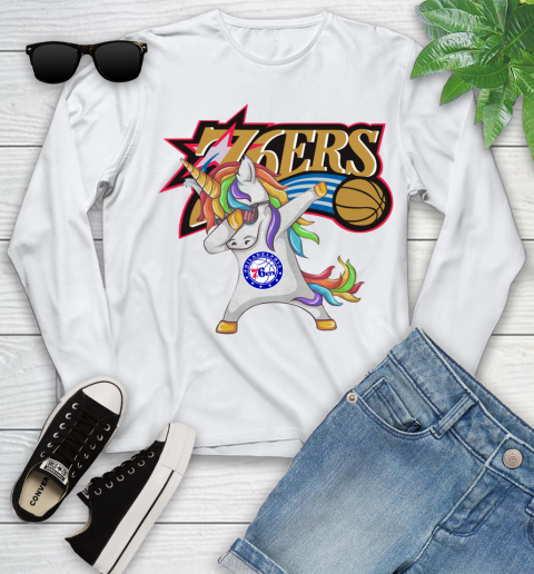 Philadelphia 76ers NBA Basketball Funny Unicorn Dabbing Sports Youth Long Sleeve