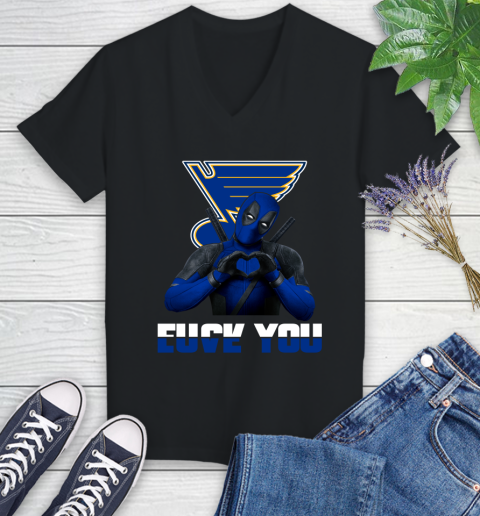 NHL St.Louis Blues Deadpool Love You Fuck You Hockey Sports Women's V-Neck T-Shirt