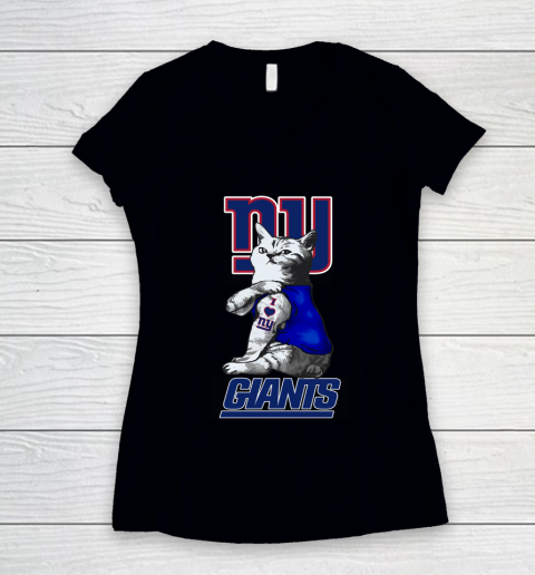 NFL Football My Cat Loves New York Giants Women's V-Neck T-Shirt