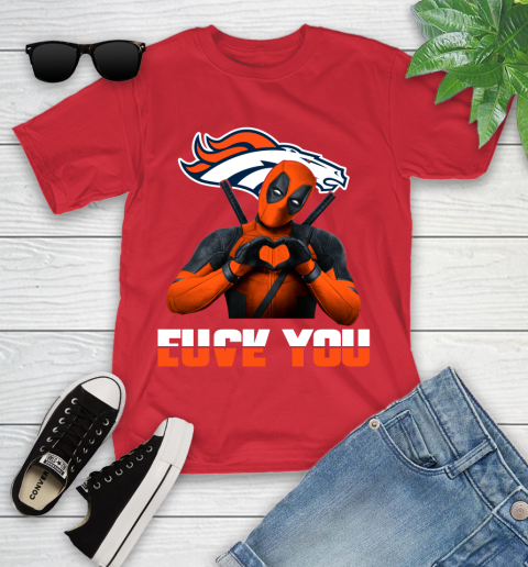 NHL Denver Broncos Deadpool Love You Fuck You Football Sports Youth T-Shirt 13