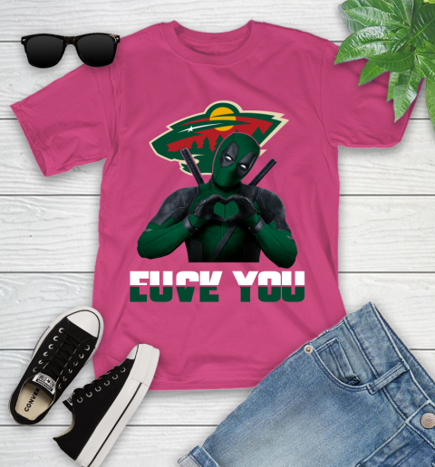 NHL Minnesota Wild Deadpool Love You Fuck You Hockey Sports Youth T-Shirt 11