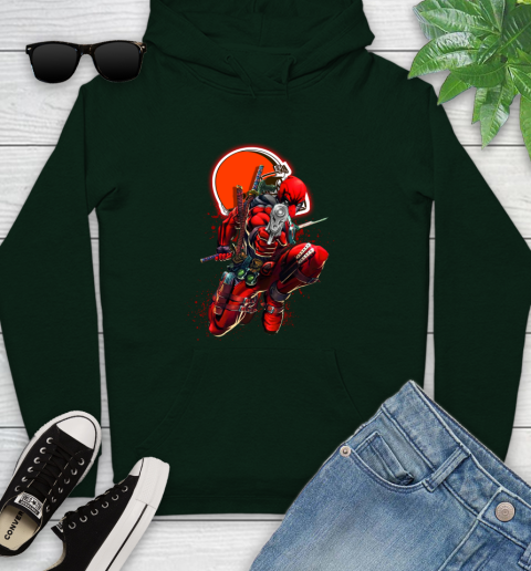 NFL Deadpool Marvel Comics Sports Football Cleveland Browns Youth Hoodie 13