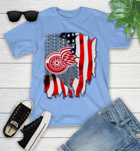 Detroit Red Wings NHL Hockey American Flag Youth T-Shirt 15