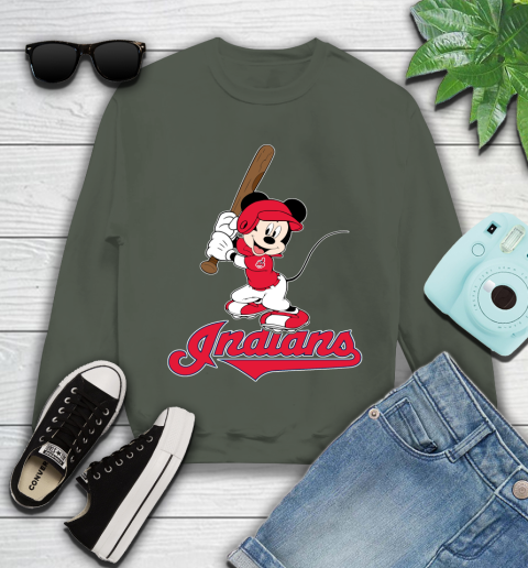 MLB Baseball Cleveland Indians Cheerful Mickey Mouse Shirt Youth Sweatshirt 9