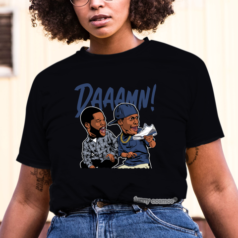Air Jordan 3 True Blue Matching Sneaker Tshirt Daaamn Meme 2 Blue and White Jordan Shirt
