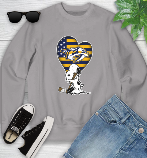 Nashville Predators NHL Hockey The Peanuts Movie Adorable Snoopy Youth Sweatshirt 4