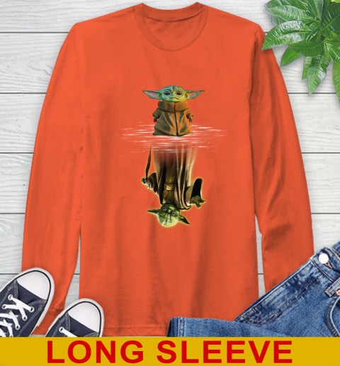 Mandalorian Baby Yoda star wars water reflection Long Sleeve T-Shirt 4