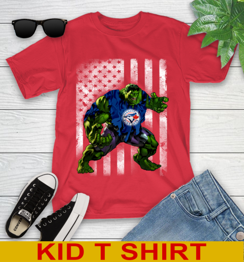 Toronto Blue Jays Hulk Marvel Avengers MLB Baseball American Flag Youth T-Shirt 11