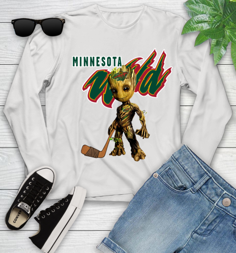Minnesota Wild NHL Hockey Groot Marvel Guardians Of The Galaxy Youth Long Sleeve