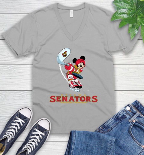 NHL Hockey Ottawa Senators Cheerful Mickey Mouse Shirt V-Neck T-Shirt 4