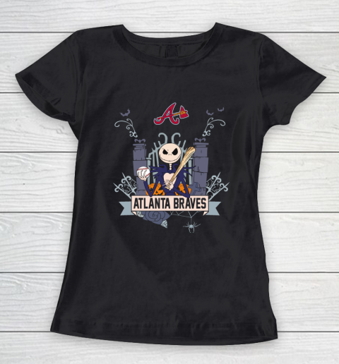 MLB Atlanta Braves Baseball Jack Skellington Halloween Women's T-Shirt