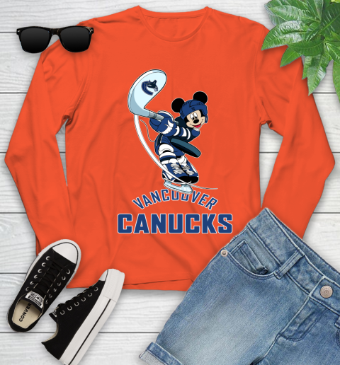 NHL Hockey Vancouver Canucks Cheerful Mickey Mouse Shirt Youth Long Sleeve 4