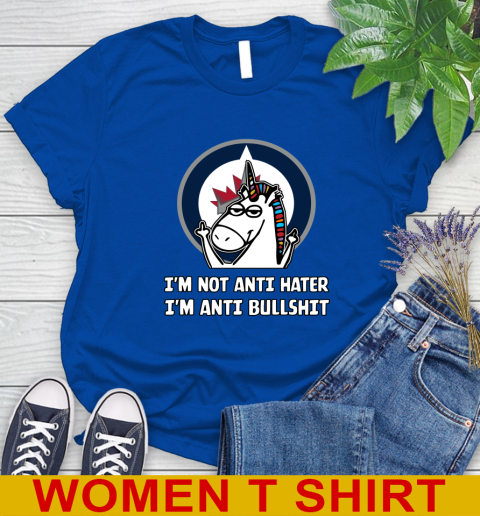 Winnipeg Jets NHL Hockey Unicorn I'm Not Anti Hater I'm Anti Bullshit Women's T-Shirt 9
