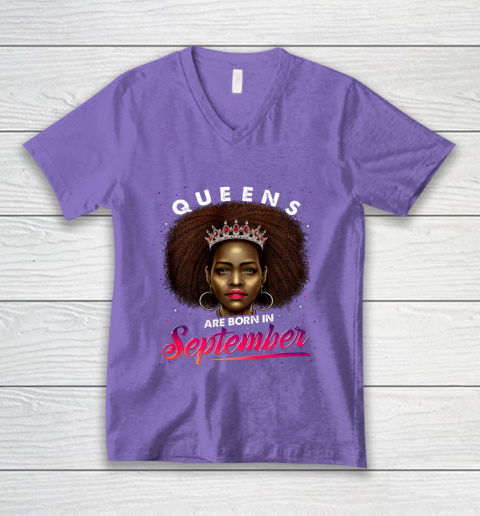 Queens Born September Shirt Black Girl Virgo Libra Birthday V-Neck T-Shirt 8