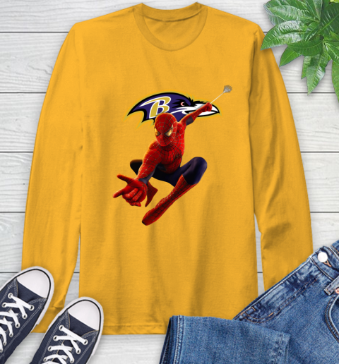 NFL Spider Man Avengers Endgame Football Baltimore Ravens Long Sleeve T-Shirt 3