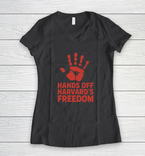 Hands Off Harvard's Freedom Women's V-Neck T-Shirt 4