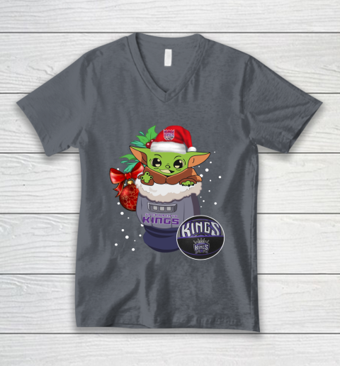 Sacramento Kings Christmas Baby Yoda Star Wars Funny Happy NBA V-Neck T-Shirt 5