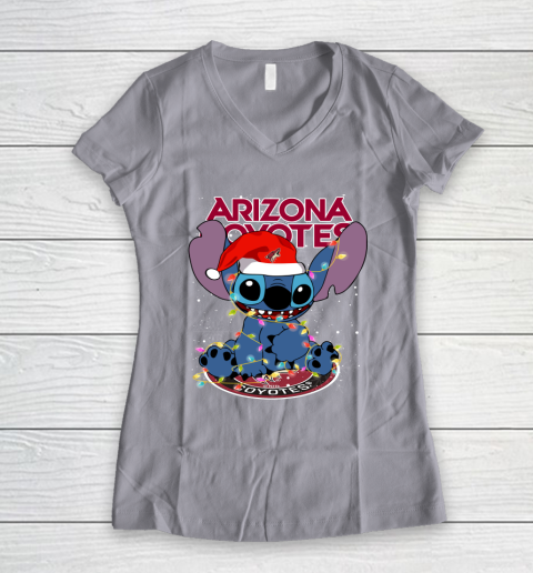 Arizona Coyotes NHL Hockey noel stitch Christmas Women's V-Neck T-Shirt 2