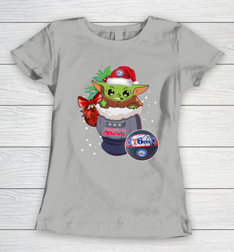 Philadelphia 76ers Christmas Baby Yoda Star Wars Funny Happy NBA Women's T-Shirt 11