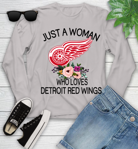 NHL Just A Woman Who Loves Detroit Red Wings Hockey Sports Youth Long Sleeve 9