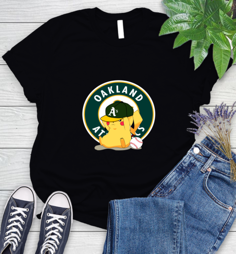 MLB Pikachu Baseball Sports Oakland Athletics Women's T-Shirt 2