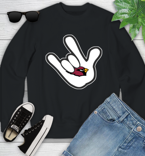 Arizona Cardinals NFL Football Mickey Rock Hand Disney Youth Sweatshirt 2