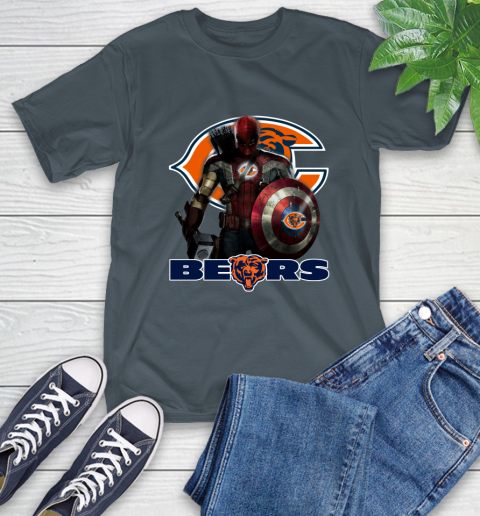 NFL Captain America Thor Spider Man Hawkeye Avengers Endgame Football Chicago Bears T-Shirt 9