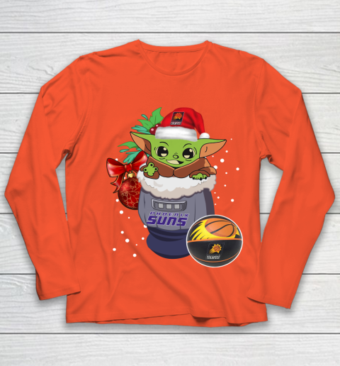 Phoenix Suns Christmas Baby Yoda Star Wars Funny Happy NBA Youth Long Sleeve 4