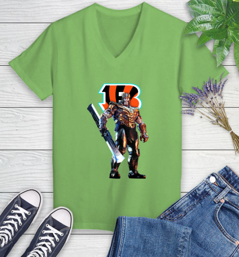 NFL Thanos Gauntlet Avengers Endgame Football Cincinnati Bengals Women's V-Neck T-Shirt 11