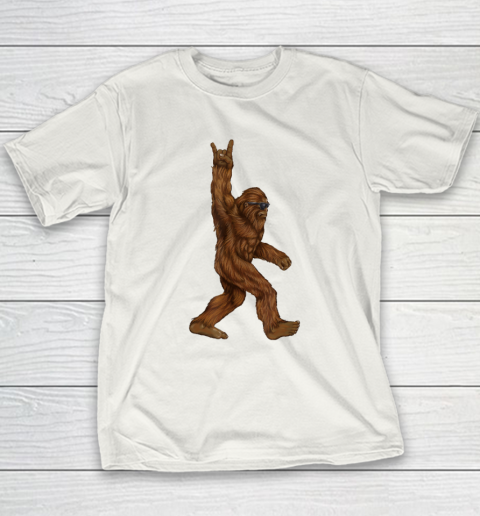 Rock On Bigfoot Sasquatch Loves Rock And Roll Sunglasses On Youth T-Shirt