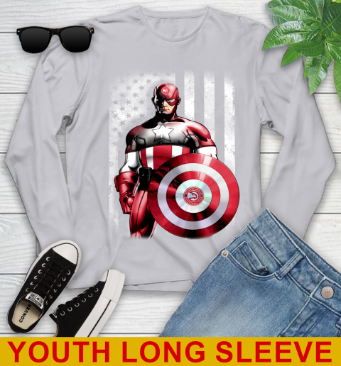 Atlanta Hawks NBA Basketball Captain America Marvel Avengers American Flag Shirt Youth Long Sleeve 5