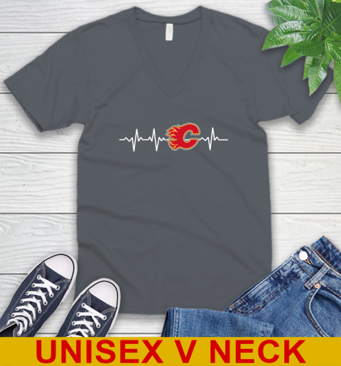 Calgary Flames NHL Hockey Heart Beat Shirt V-Neck T-Shirt 4