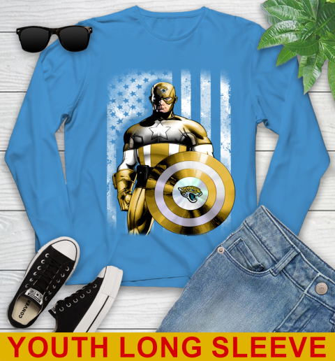 Jacksonville Jaguars NFL Football Captain America Marvel Avengers American Flag Shirt Youth Long Sleeve 8