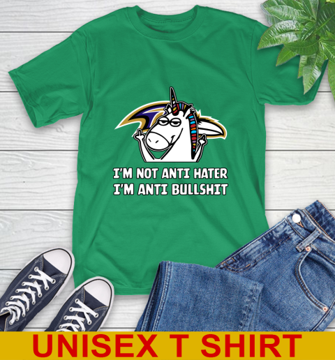 Baltimore Ravens NFL Football Unicorn I'm Not Anti Hater I'm Anti Bullshit T-Shirt 7