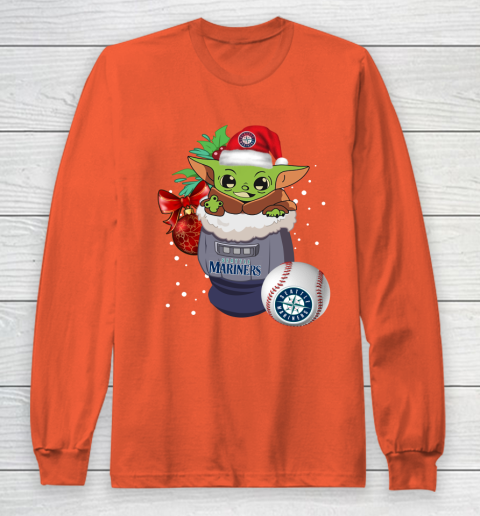 Seattle Mariners Christmas Baby Yoda Star Wars Funny Happy MLB Long Sleeve T-Shirt 5