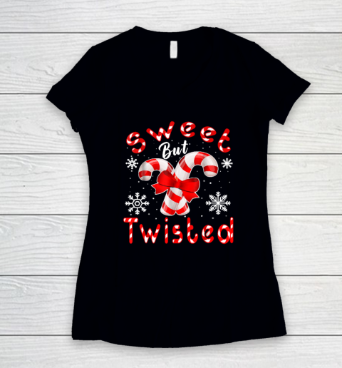 Candy Cane Sweet But Twisted Funny Merry Christmas Women's V-Neck T-Shirt