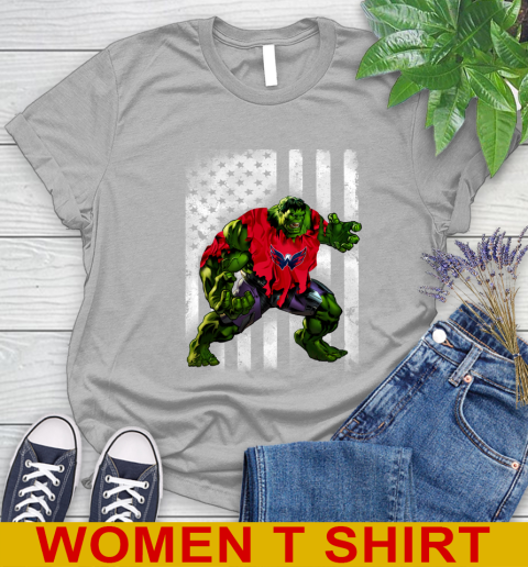 Washington Capitals Hulk Marvel Avengers NHL Hockey American Flag Women's T-Shirt 5