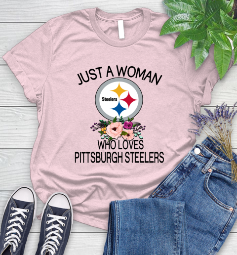 NFL Just A Woman Who Loves Pittsburgh Steelers Football Sports Women's T-Shirt 8