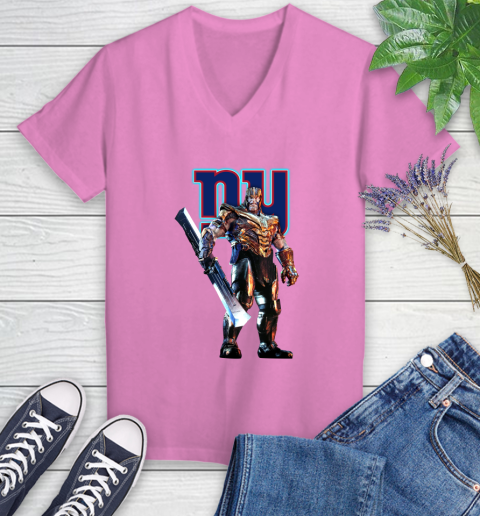 NFL Thanos Gauntlet Avengers Endgame Football New York Giants Women's V-Neck T-Shirt 14