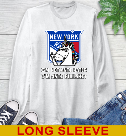 New York Rangers NHL Hockey Unicorn I'm Not Anti Hater I'm Anti Bullshit Long Sleeve T-Shirt