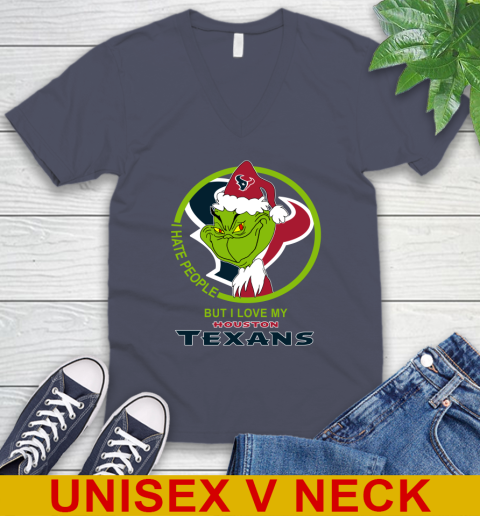 Houston Texans NFL Christmas Grinch I Hate People But I Love My Favorite Football Team V-Neck T-Shirt 8