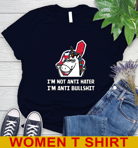 Cleveland Indians MLB Baseball Unicorn I'm Not Anti Hater I'm Anti Bullshit Women's T-Shirt 3
