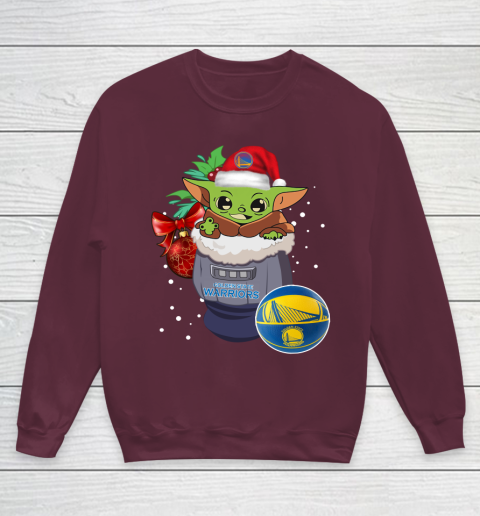 Golden State Warriors Christmas Baby Yoda Star Wars Funny Happy NBA Youth Sweatshirt 5