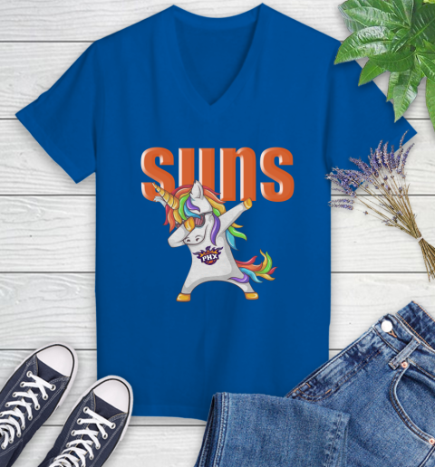 Phoenix Suns NBA Basketball Funny Unicorn Dabbing Sports Women's V-Neck T-Shirt 10