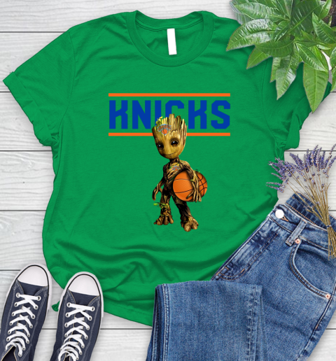 New York Knicks NBA Basketball Groot Marvel Guardians Of The Galaxy Women's T-Shirt 6